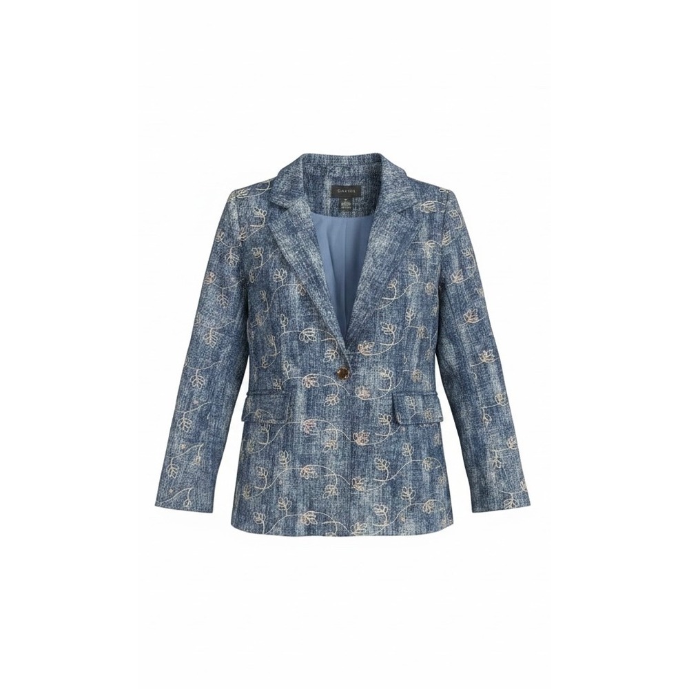 Gracia Womens Blue Embroidered Floral Sequin Denim Blazer Jacket J37314 M NEW
